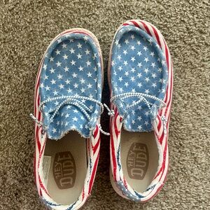 Hey Dude Kids' Starry Stripes Slippers - Blue and Red